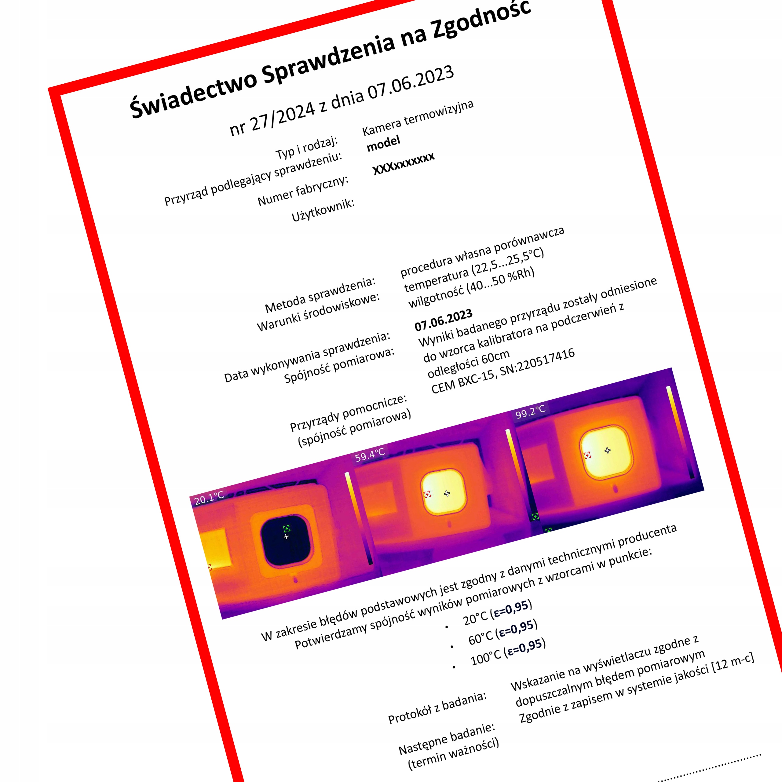 Certifikát o ověření termokamery UTI720 UTI260B UTI730E