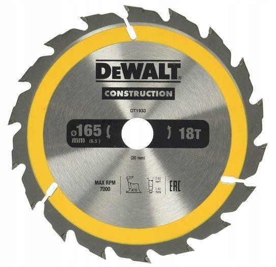 

Tarcza Piła Do Drewna 165x20mm 18Z DT1933 Dewalt