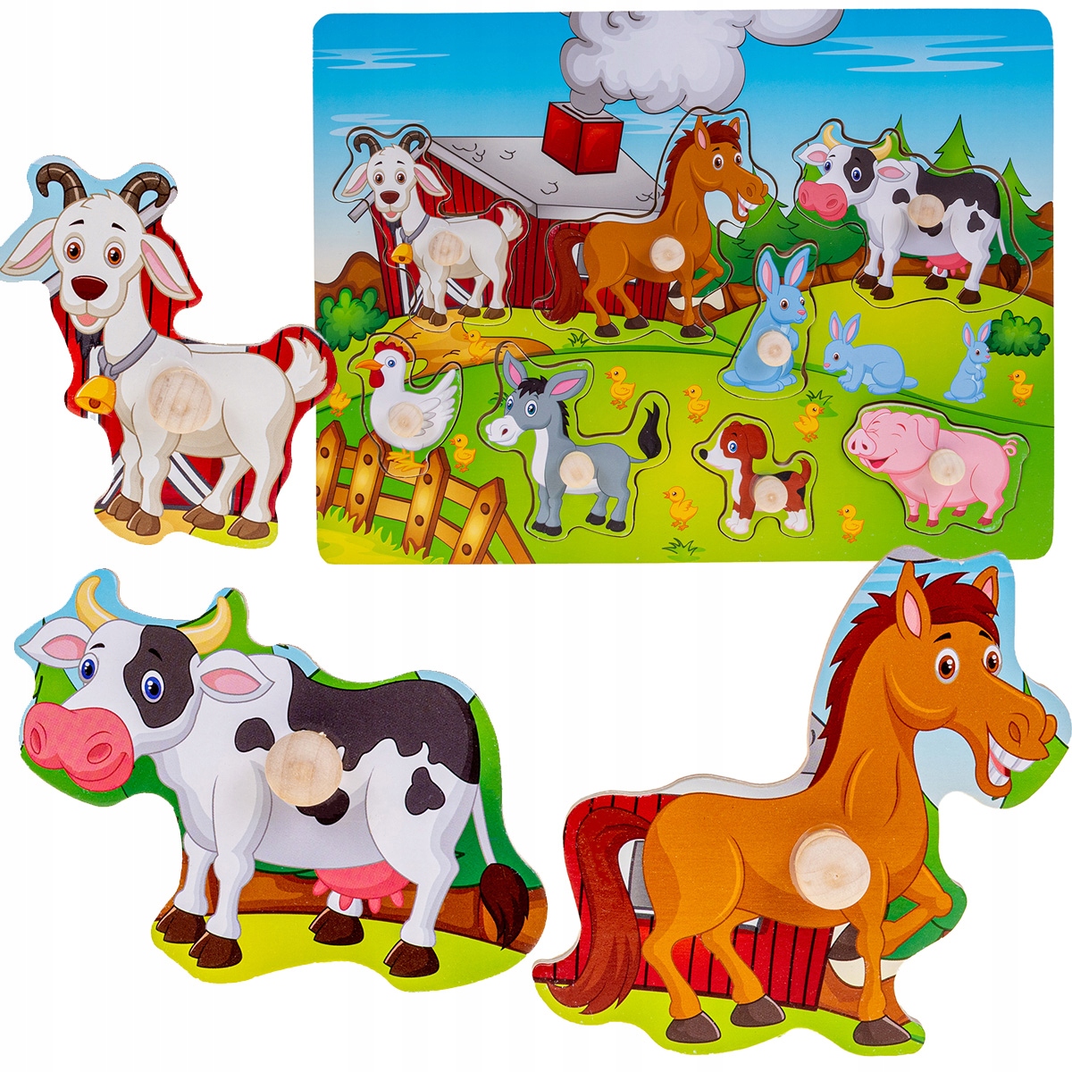 

Układanka Drewniana Farma Puzzle Uchwyty Klocki
