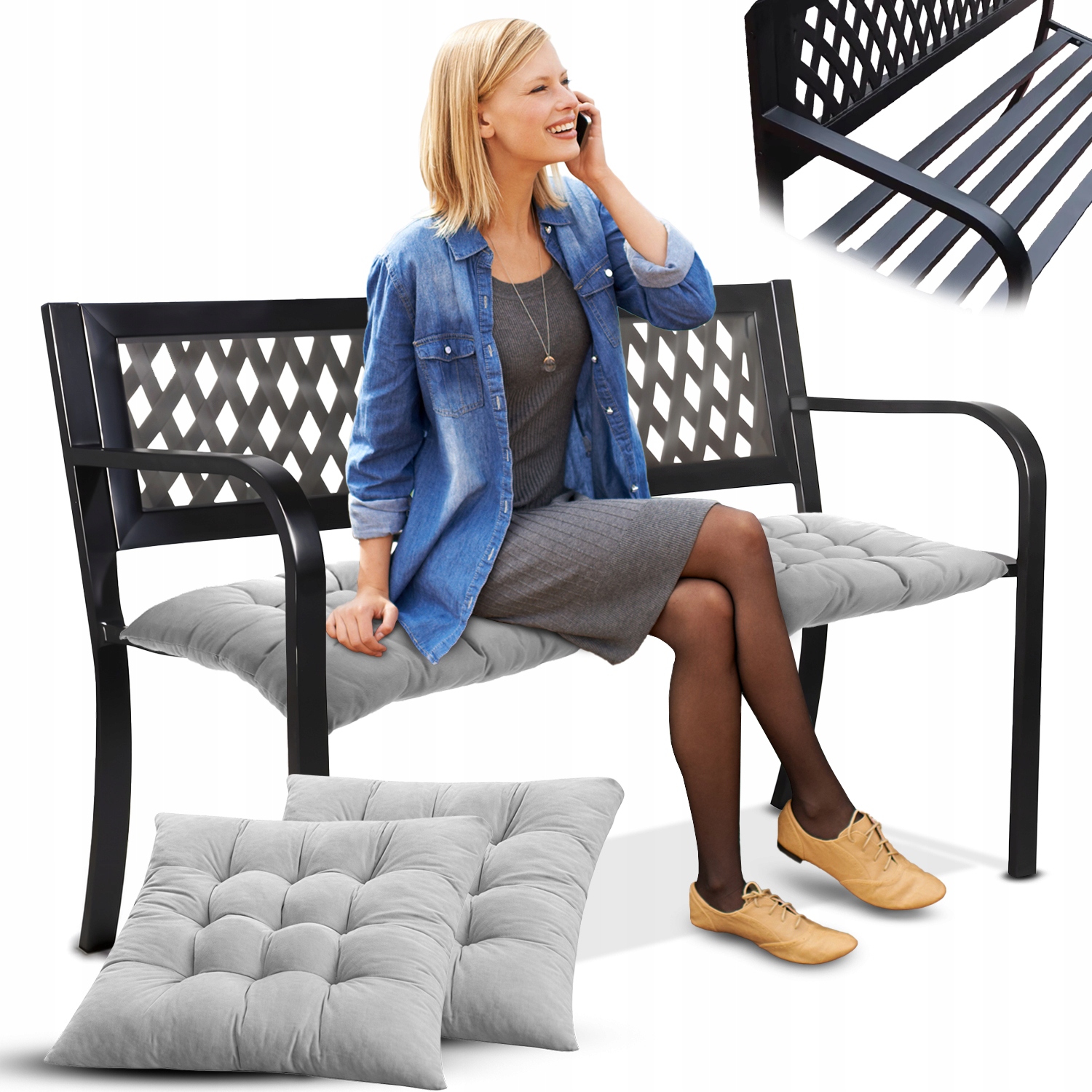 Záhradná Lavička 2 Vankúše, Kovová Parková Lavička, Pevná Na Terasu