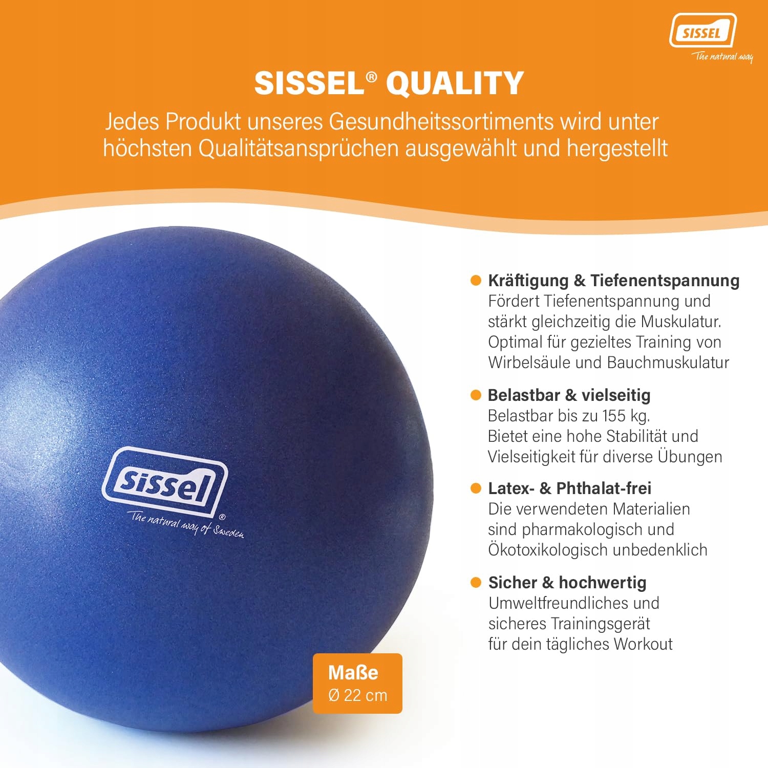 SISSEL Pilates Piłka Soft Niebieska 22 cm Bez PVC i Lateksu Do Ćwiczeń — miniatura 3