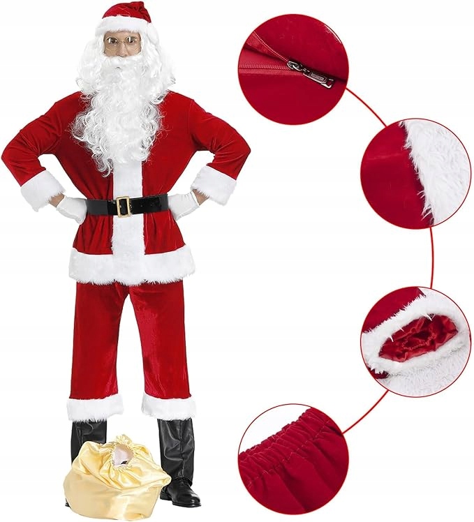 Profesionální Kostým Santa Claus Hvězda Velurový 10 dílků L