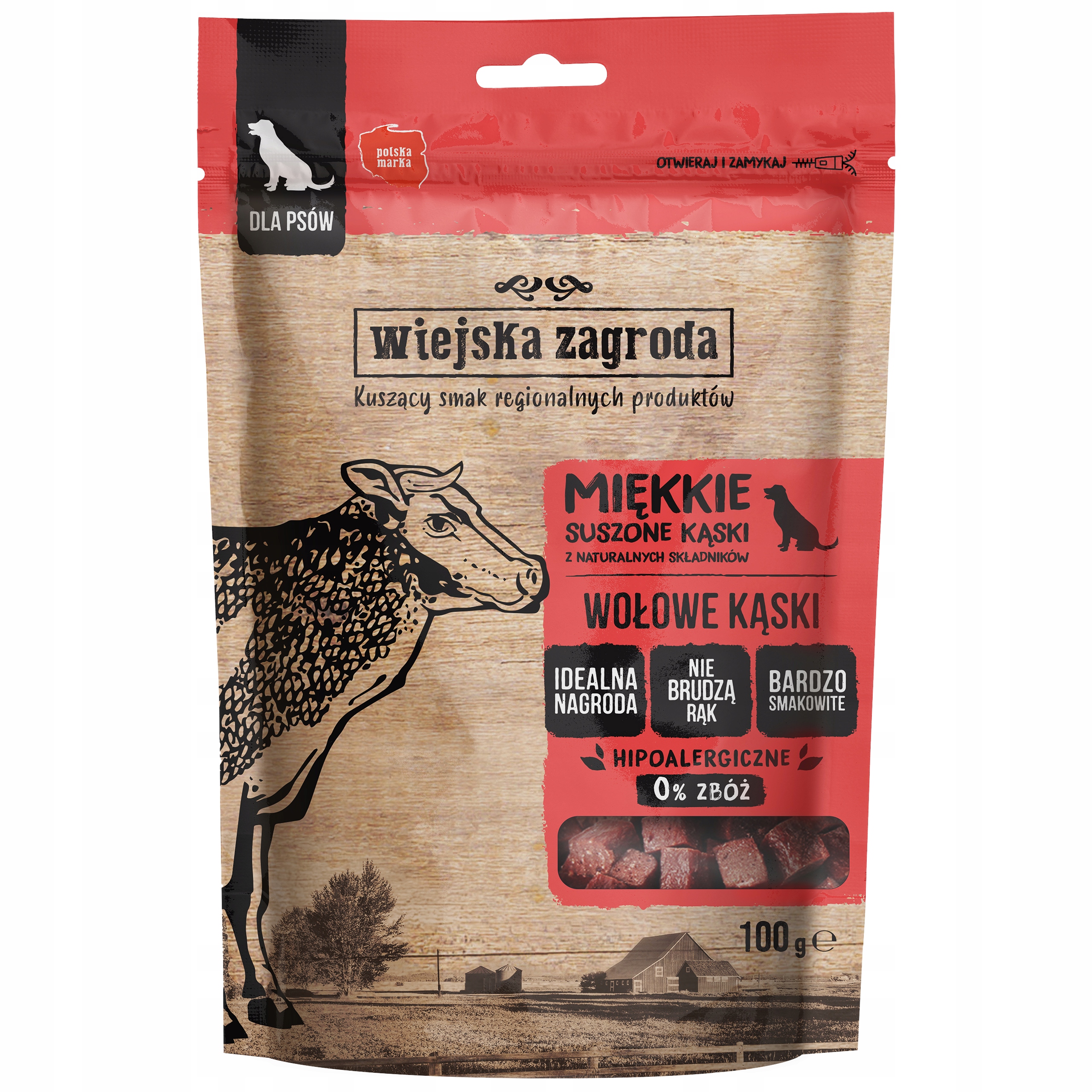 Przysmak dla Psa WIEJSKA ZAGRODA Dog Snack Miękkie Kąski WOŁOWE Beef 100g EAN (GTIN) 5904463130234