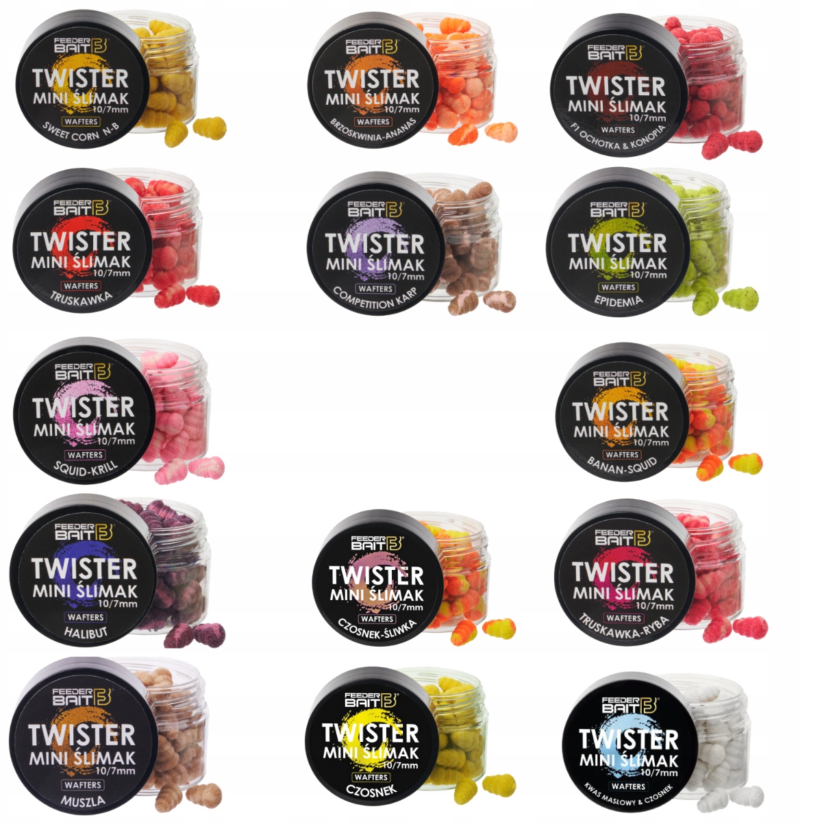 Sada 14 x Mini Hlemýžď Twister Wafters Feeder Bait