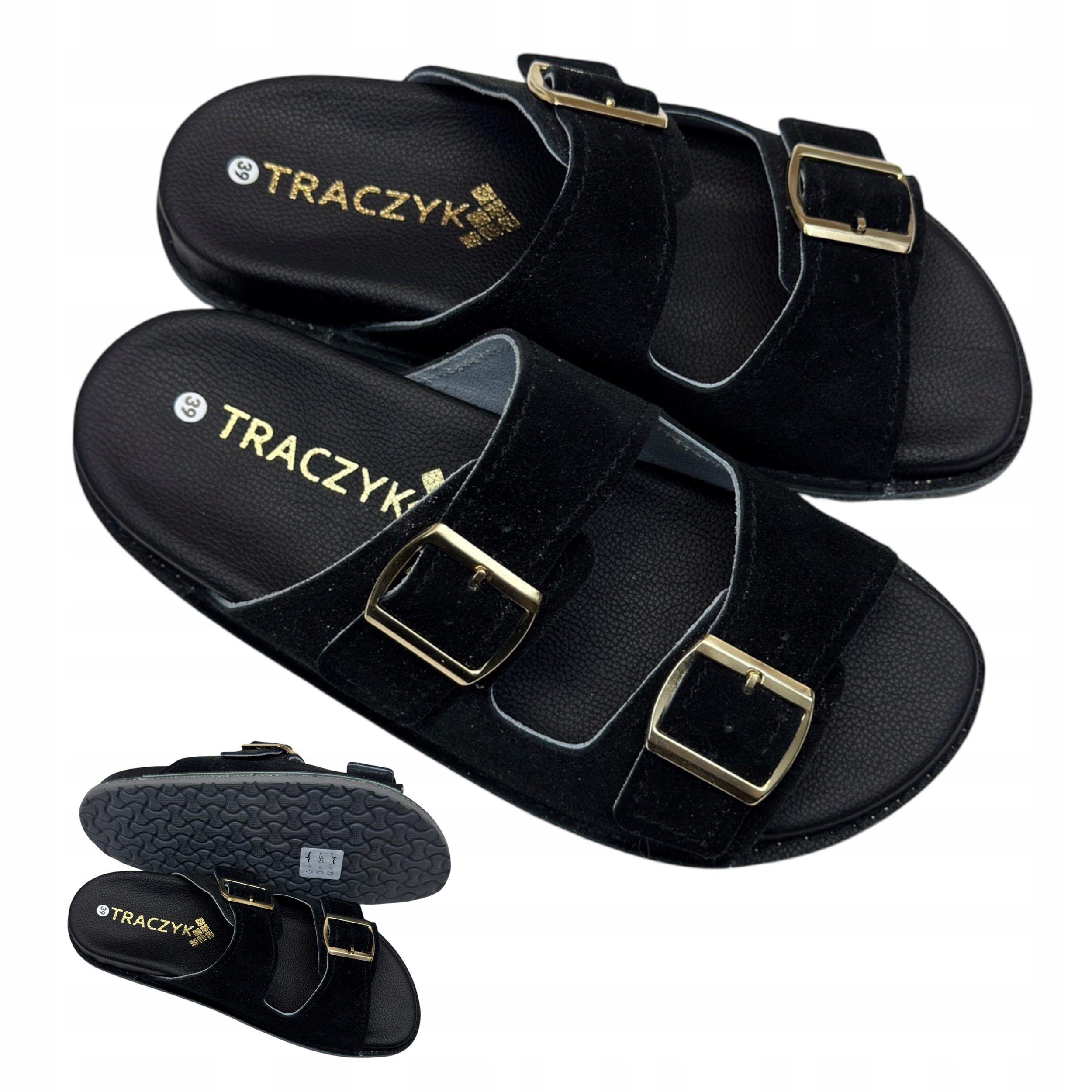 Černé Nazouváky Sandály Traczyk Fusbet Velurové Profilované ortopedické vel. 35