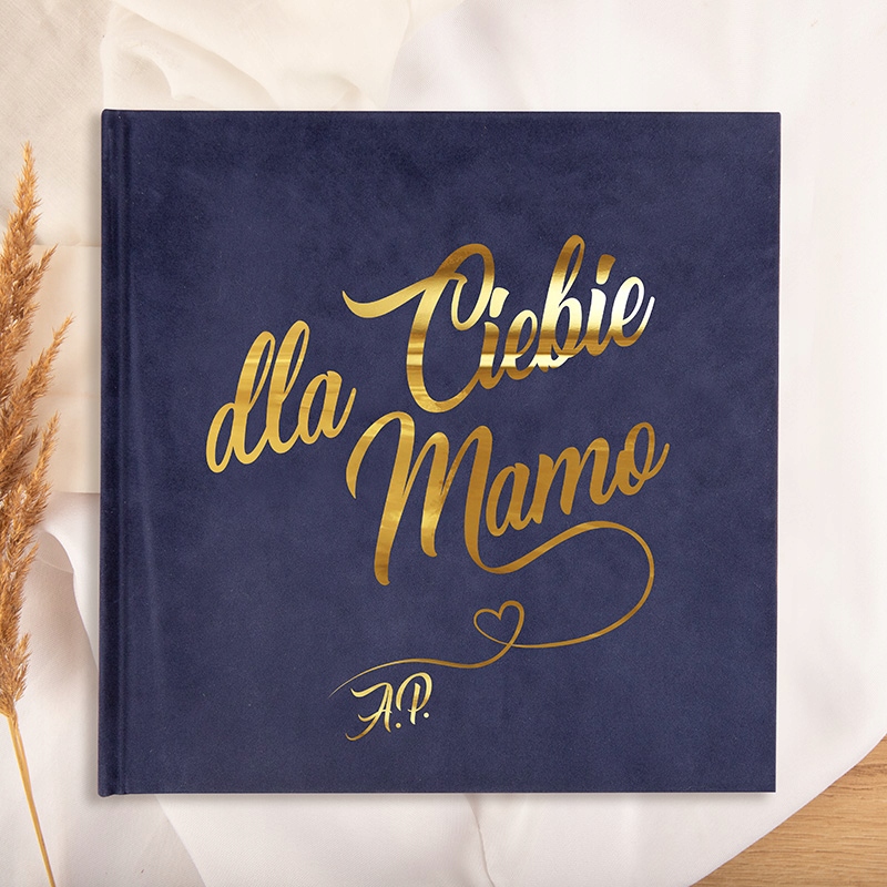 ALBUM Welurowy Na Zdjęcia Ze Złoceniem Prezent Na Dzień Mamy Granatowy