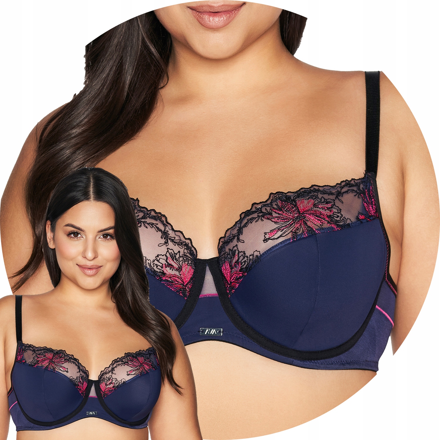 Ava 2119 Mistral tmavě modrá výšivka Polovyztužená podprsenka 70I Semi Soft