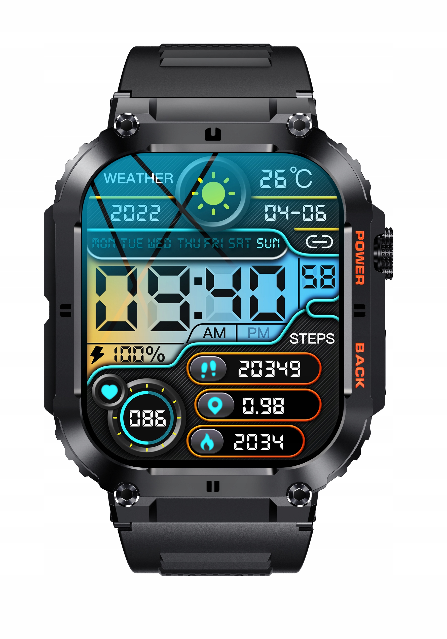 Smartwatch Męski Rozmowy Ciśnienie SpO2 PL 1,96" Materiał paska guma