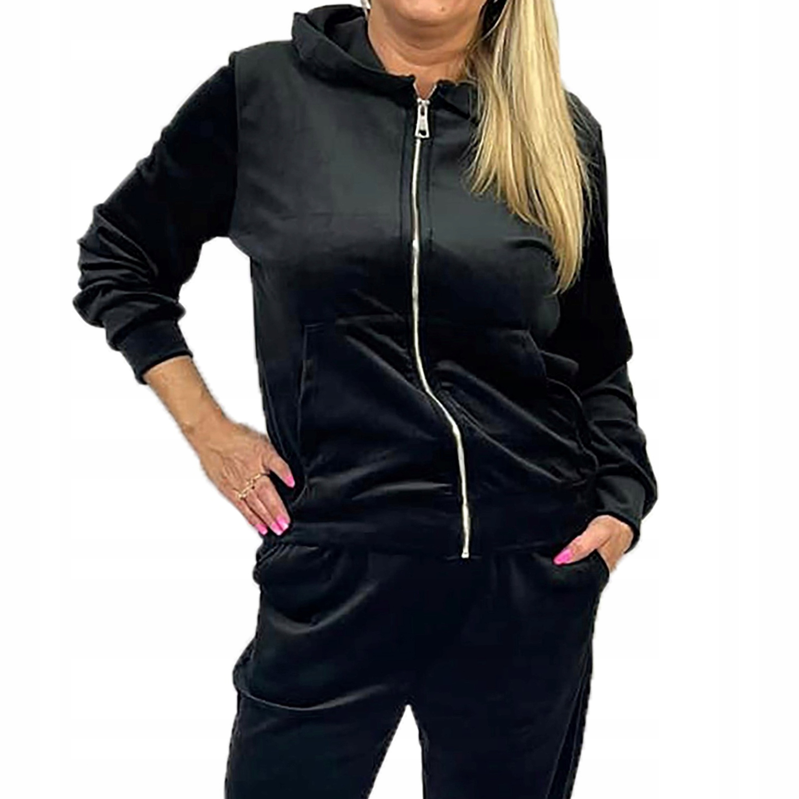 Z404 Teplákovka Velur S Kapucí Černá vel. 52 (6XL)