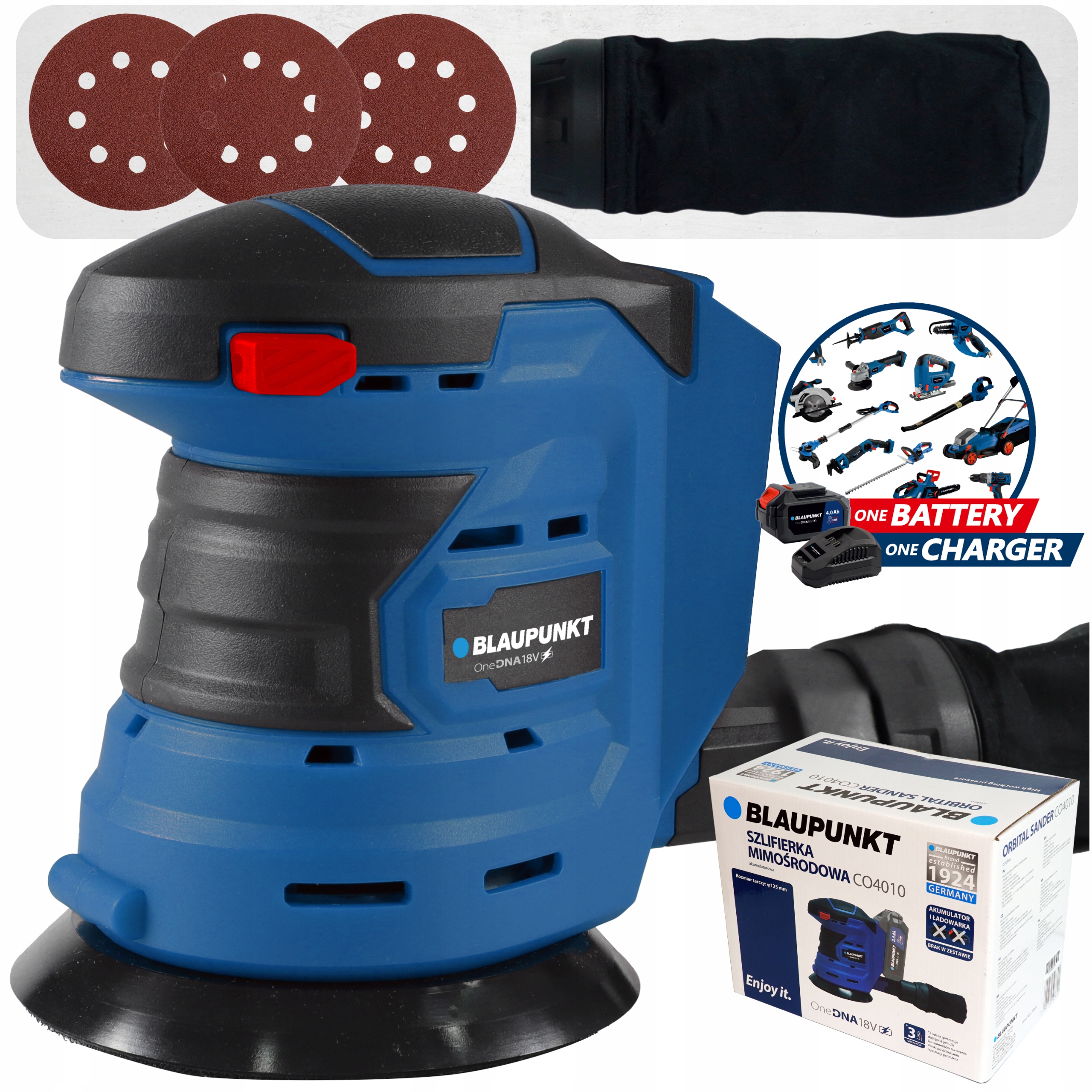 Szlifierka mimośrodowa oscylacyjna 125mm Akumulatorowa 18V Rzep 3 tarcze