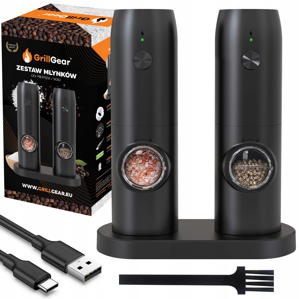 Sada Dvou Akumulátorových Mlýnků Na Pepř A Sůl S Nabíjecím Stojánkem