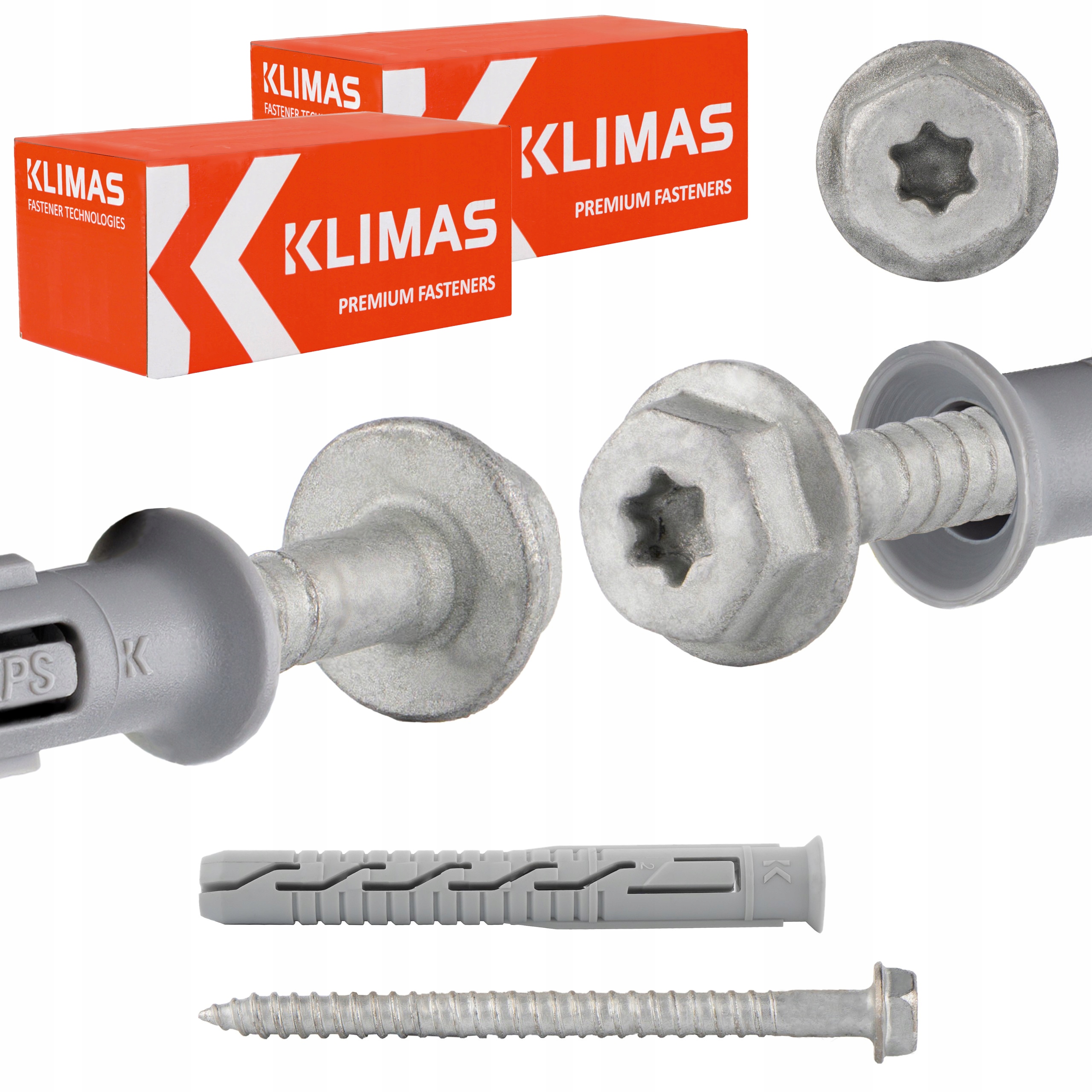 Rozpěrné hmoždinky rámové 8x140 mm 100 ks s podložkovou hlavou Torx Klimas