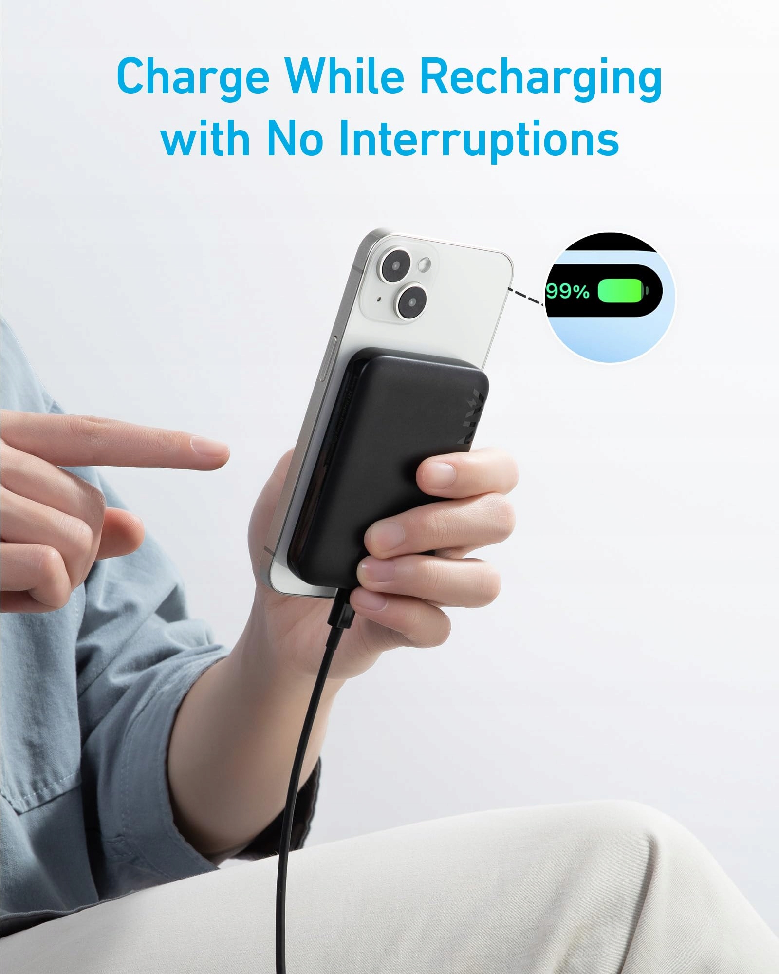 ANKER Kompatybilny Bezprzeowdowy Magnetyczny Powerbank Czarny 5000 mAh — miniatura 5