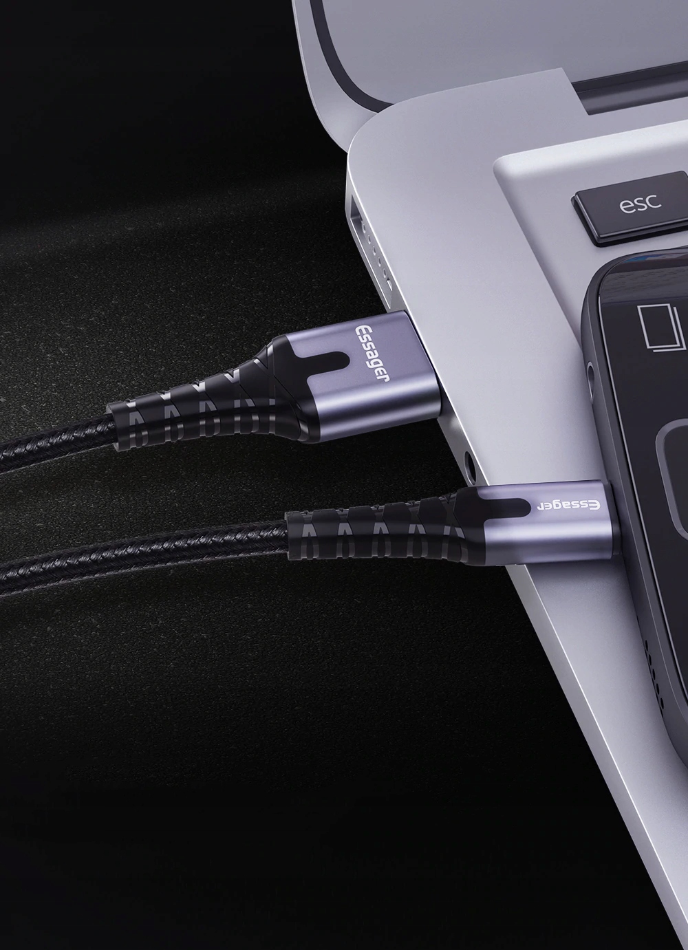 Kabel USB ESSAGER 3A TYPE-C USB-C QC 3.0 2m LED Kod producenta 5903802206296