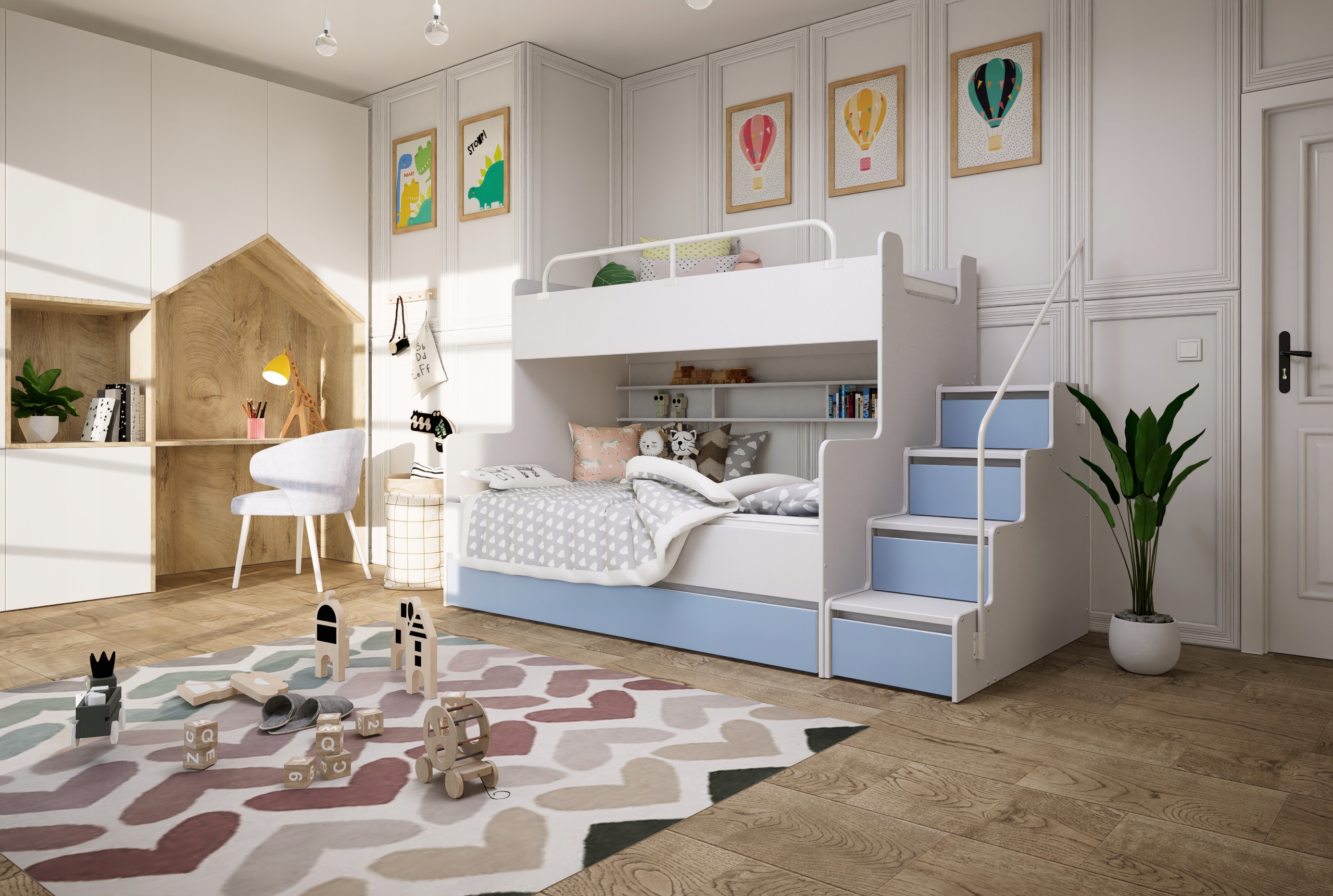 Łóżko piętrowe JSM3 ze schodami biały matowy Marka Marlux Meble