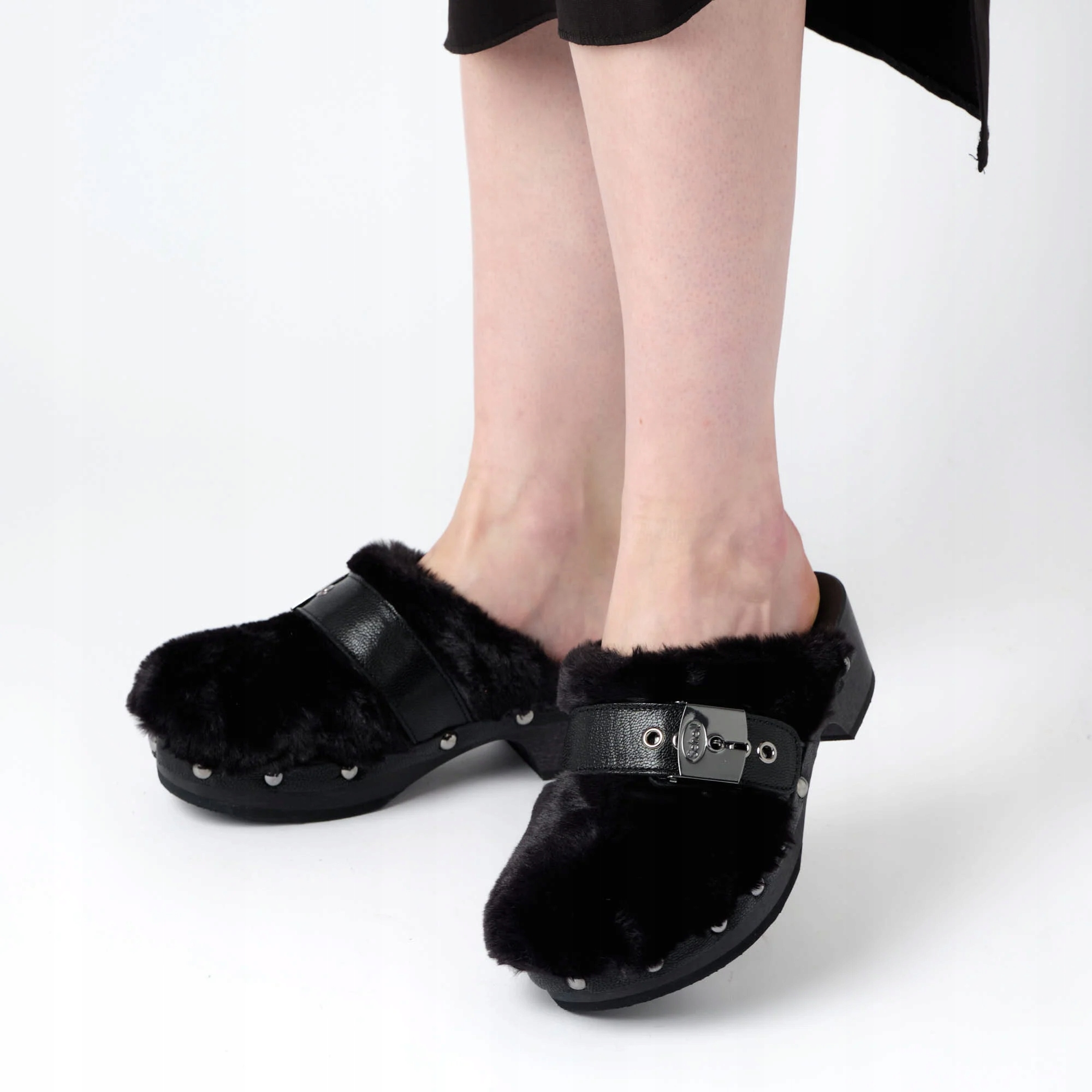 Scholl Černé Kožešinové Chodítka (38)