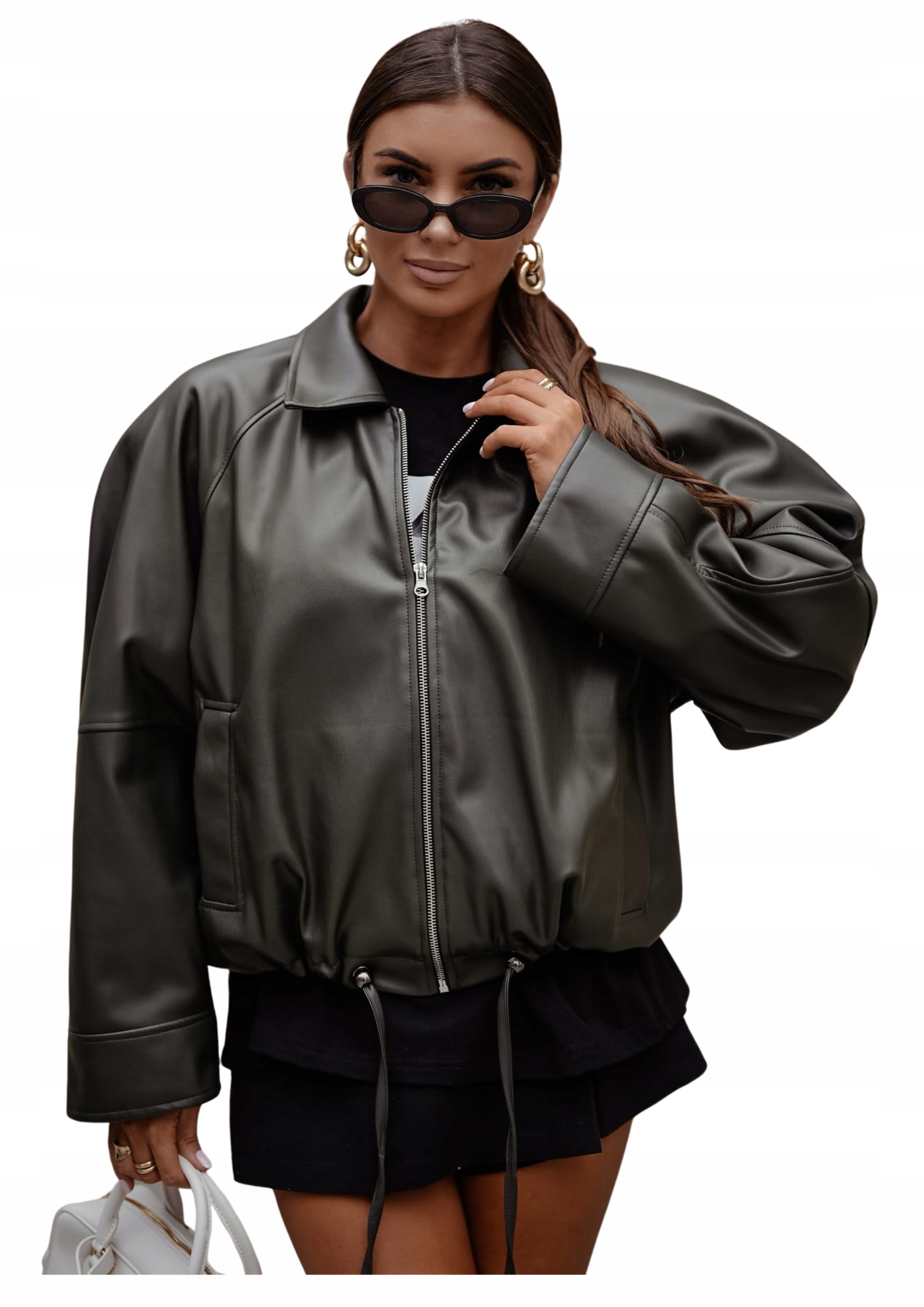 Dámská klasická bunda z ekokůže Me Gusta tmavě zeleň