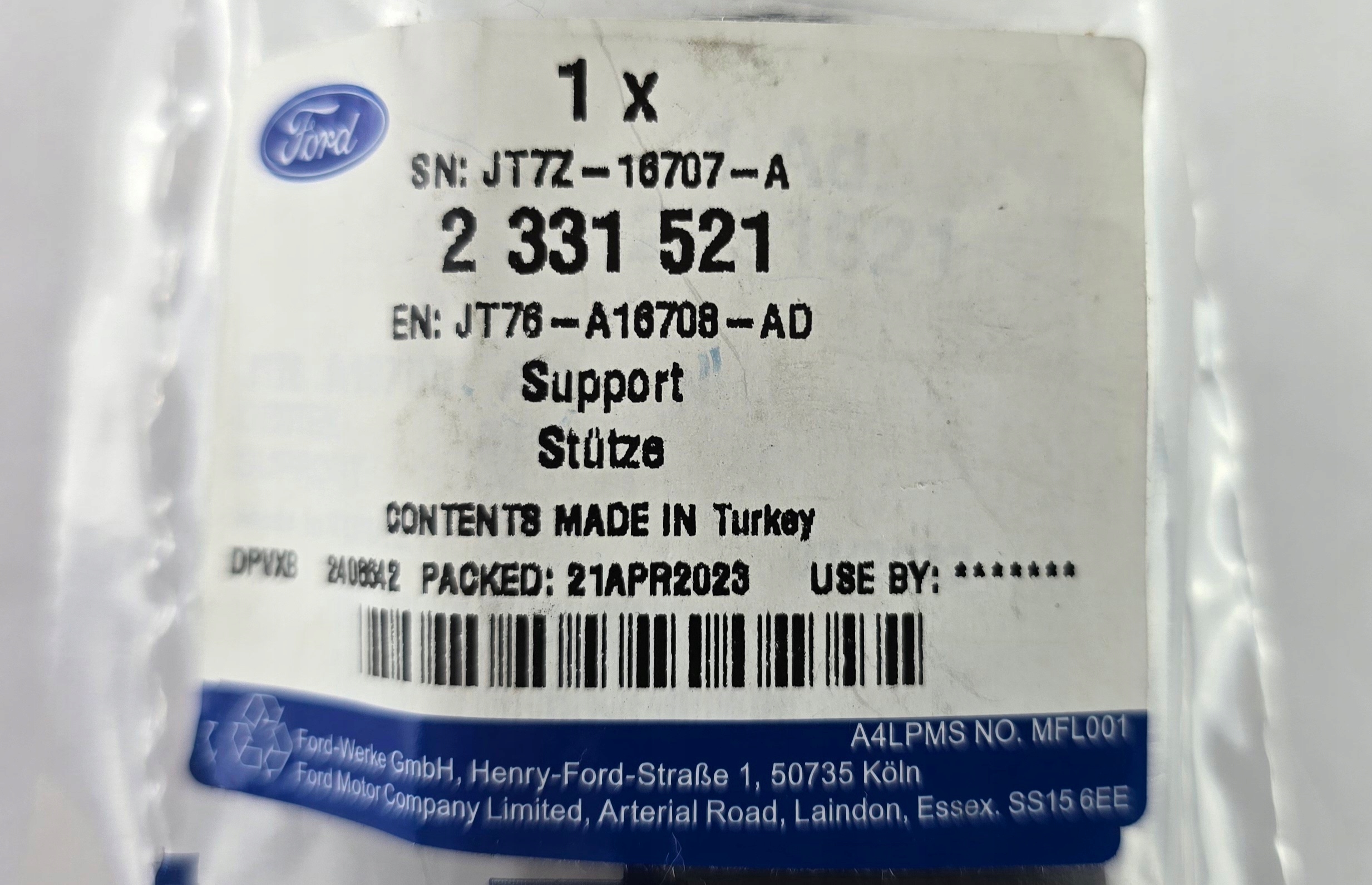 WSPORNIK PRAWY ODBOJU MASKI TRANSIT COURIER 18- _ 2331521 _ JT76-A16708-AD Numer katalogowy części 2331521