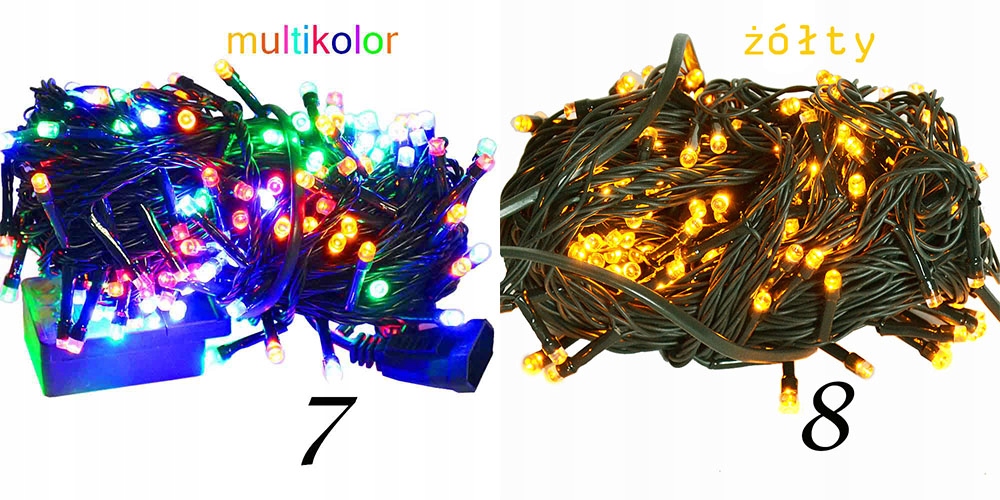 Lampki Choinkowe LED 100 Programator 8 KOLORÓW FV Zasilanie sieciowe