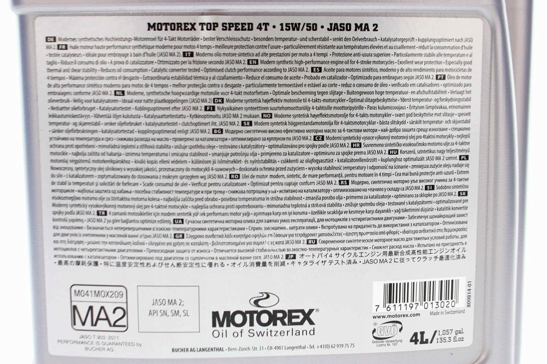 MOTOREX TOP SPEED 4T 15W/50 4L Rodzaj syntetyczne