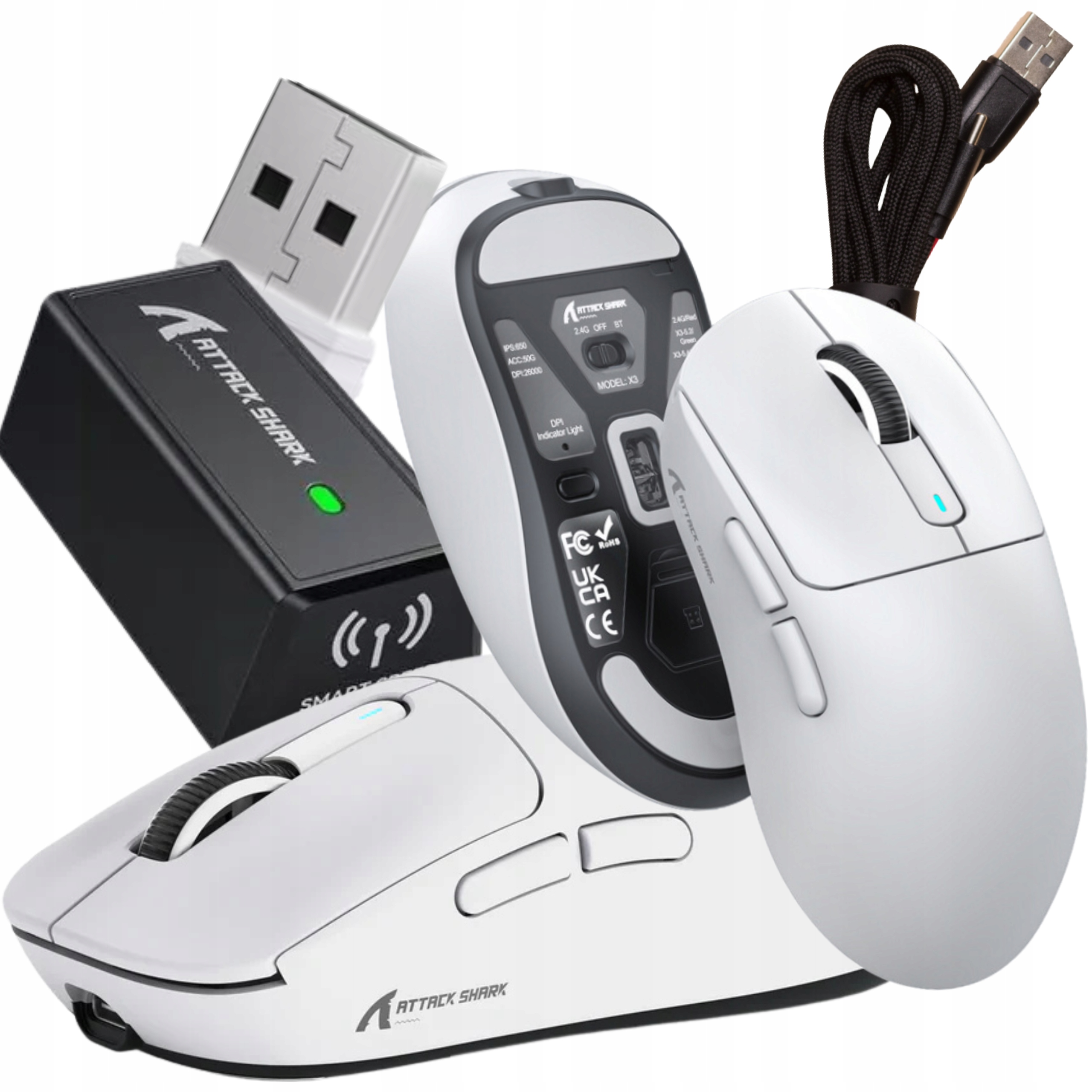 Attack Shark X3PRO Gamingowa Mysz Bezprzewodowa Trzy tryby pracy 8K Biała