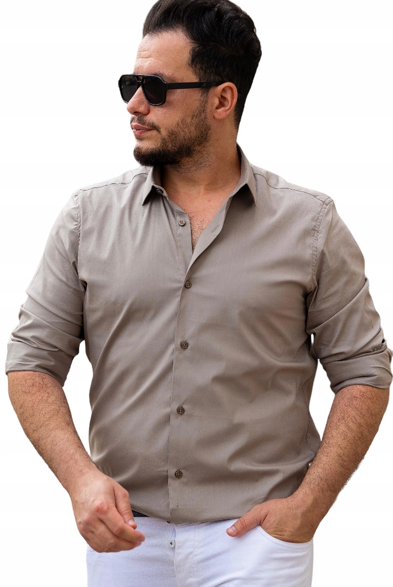Elegantní Klasická Pánská Košile Hladká Hnědá 3XL