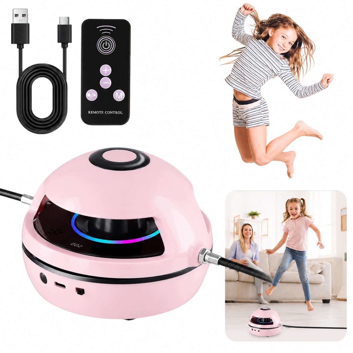 Bluetooth Skakanka elektryczna muzyczna z licznikiem Led głośnik różowa
