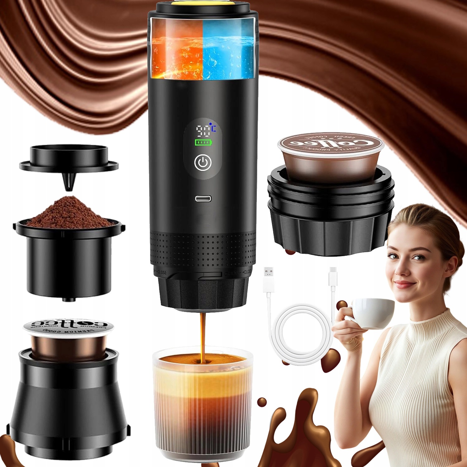 Mini Kávovar Kapsle Usb 20 Bar Přenosný Pro Řidiče I Cestovatele