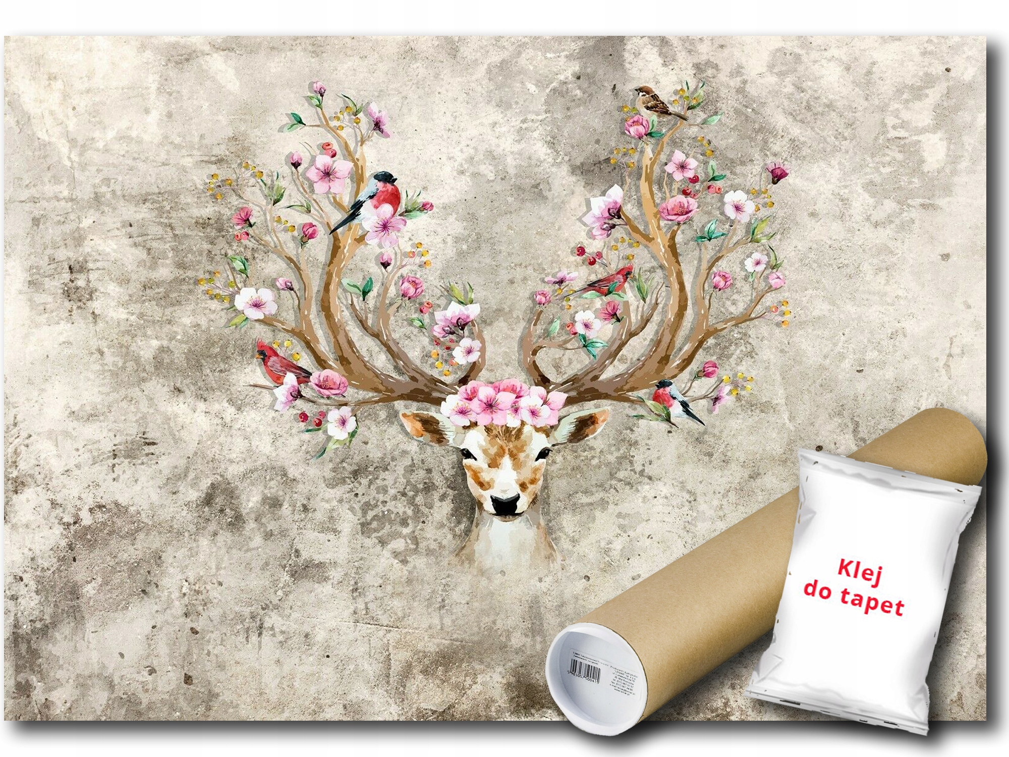 Fototapeta Flizelina Jeleň Kvety Vtáky 368x254