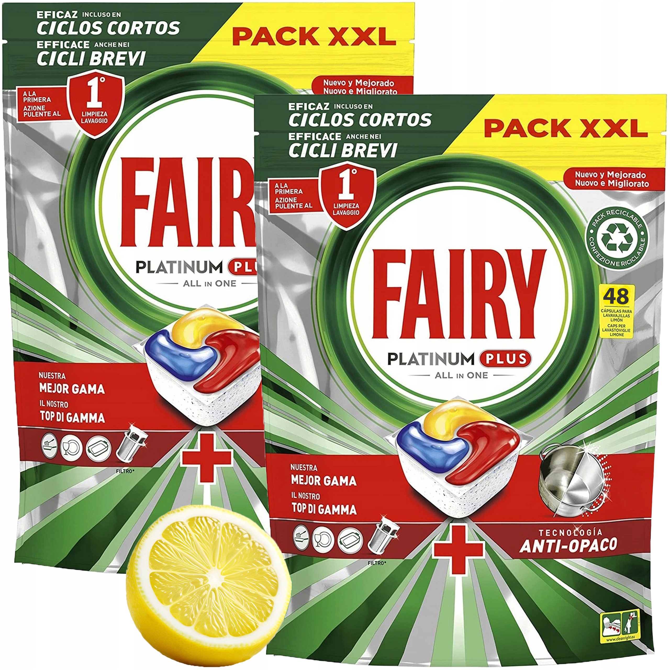 Levně Kapsle do myčky nádobí Fairy Platinum Plus All in One 96 Ks Citronové