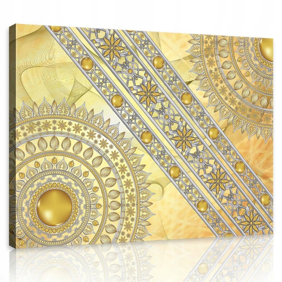 Obraz 80x60 Zlatá Mandala do obývacího pokoje Etnické vzory a harmonie barev