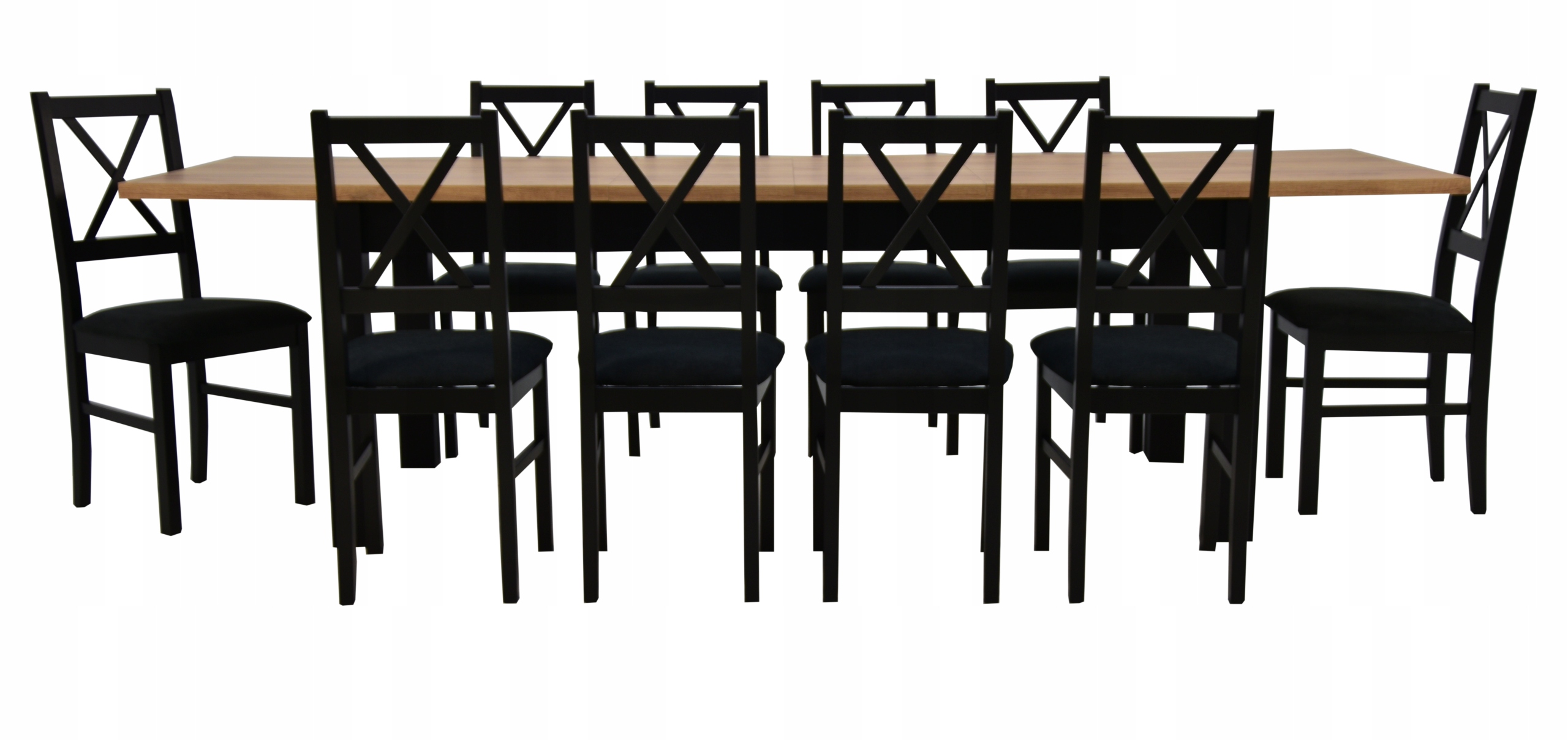 

Zestaw do salonu duży stół 90x200/280 i 10 krzeseł