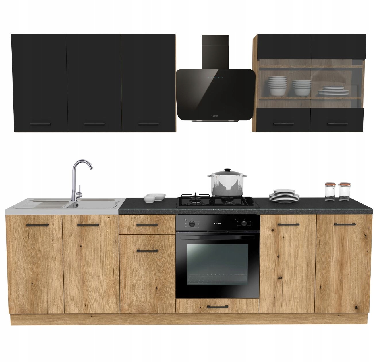 Kuchyňský set Capri 260 Černá deska a Dub Evoke s deskou District Dark