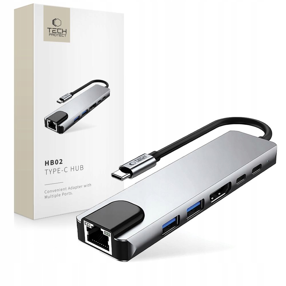 6v1 Hub adaptér Usb-c Usb-a Hdmi RJ45 4K 30Hz Pd 100W šedý