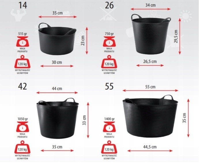 POJEMNIK WIADRO KOSZ ELASTYCZNY FLEXI 14L FUKSJA Kształt okrągłe