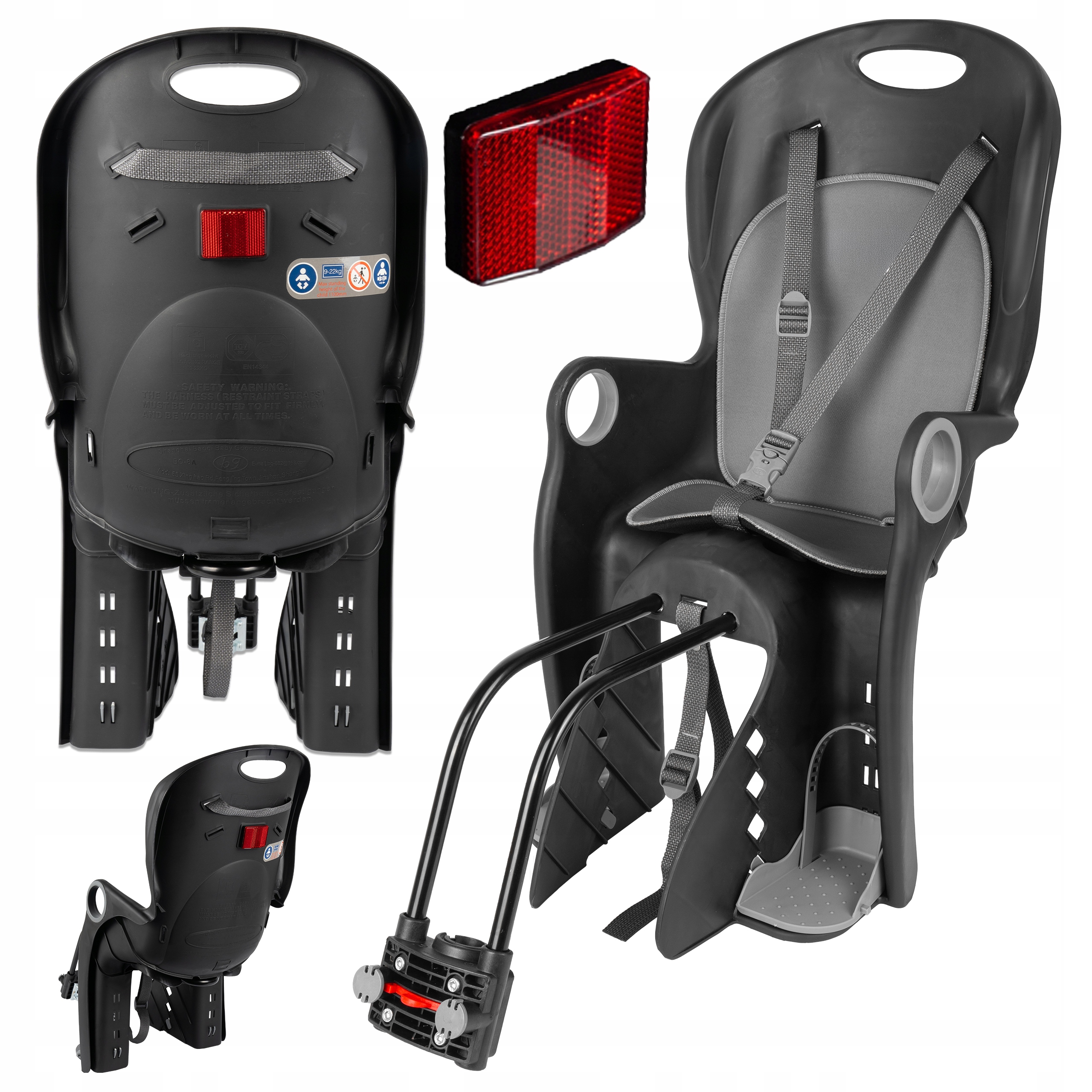 Sedačka na kolo zadní do rámu pro děti pásy měkká vložka 22 kg věk 9m+