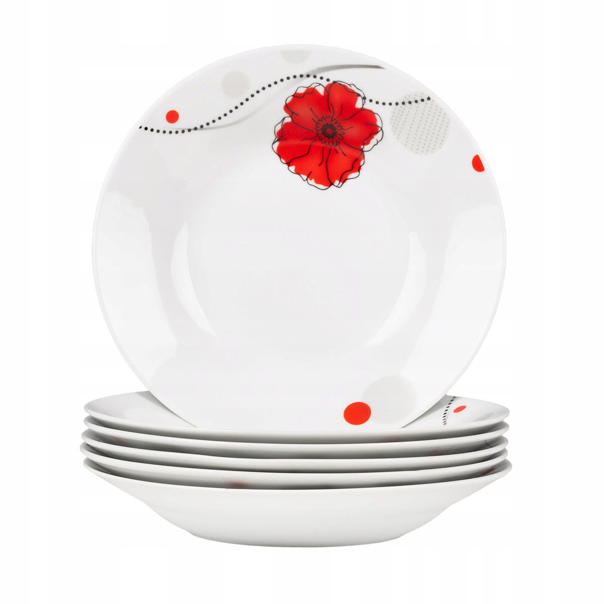 SERWIS OBIADOWY KOMPLET TALERZY 18EL. ZESTAW BARWINEK ZASTAWA NA 6 OSÓB Kolor biały odcienie czerwieni