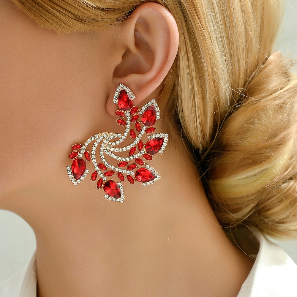 Kolczyki Sztyfty Kolor Złote Czerwone Cyrkonie Kryształki Spirale Ślub 65mm Marka bez marki