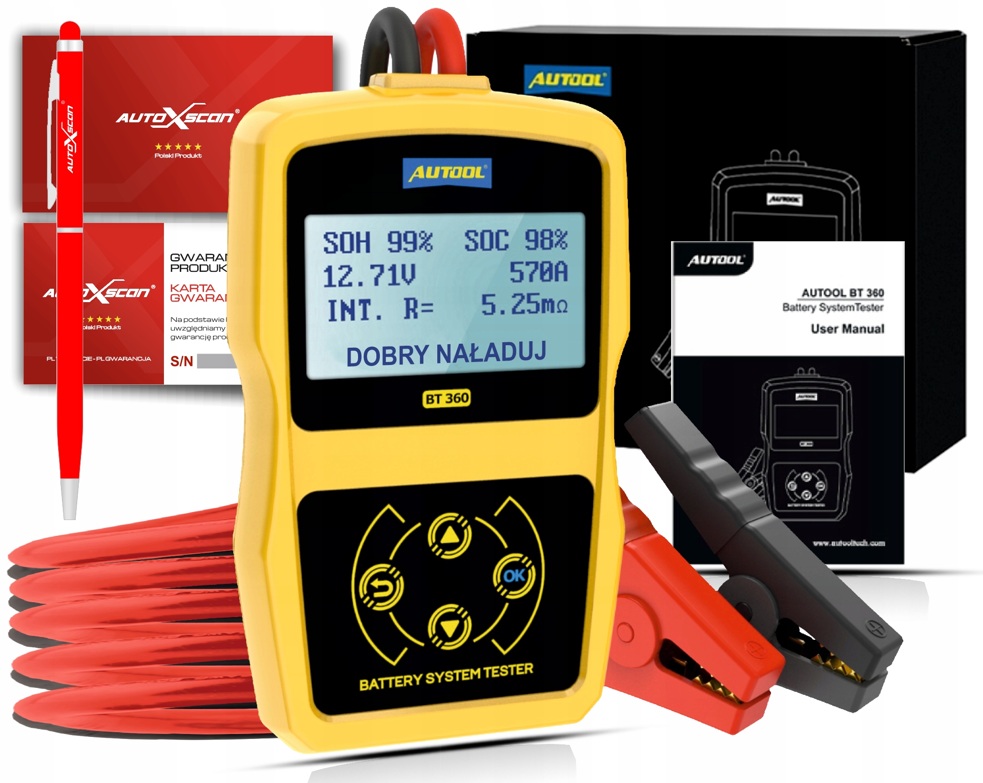 TESTER AKUMULATOROW AUTOOL BT360+futerał JEZYK PL INSTRUKCJA PL + DLUGOPIS