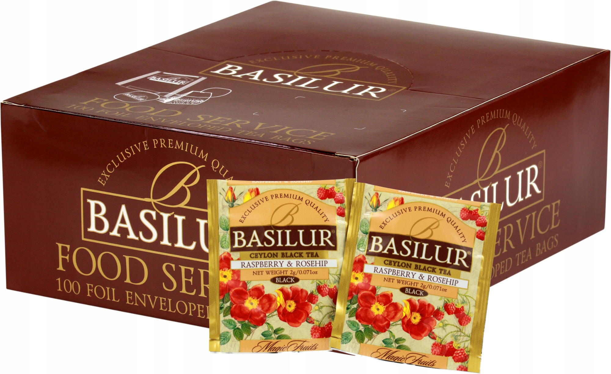 Levně Čaj černý Basilur Raspberry&rosehip expresní Malina HoReCa 100 ks