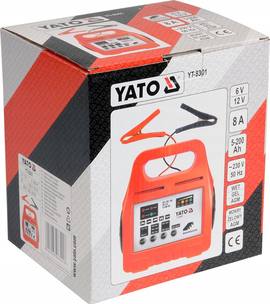 YATO PROSTOWNIK ELEKTRONICZN 6/12V 8A 5-200AH Waga produktu z opakowaniem jednostkowym 1.063 kg