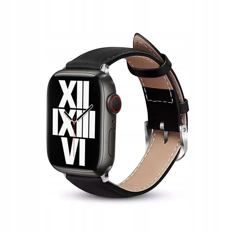 Pásek z přírodní kůže pro Apple Watch 44/45/46/49 mm (Black Noir)