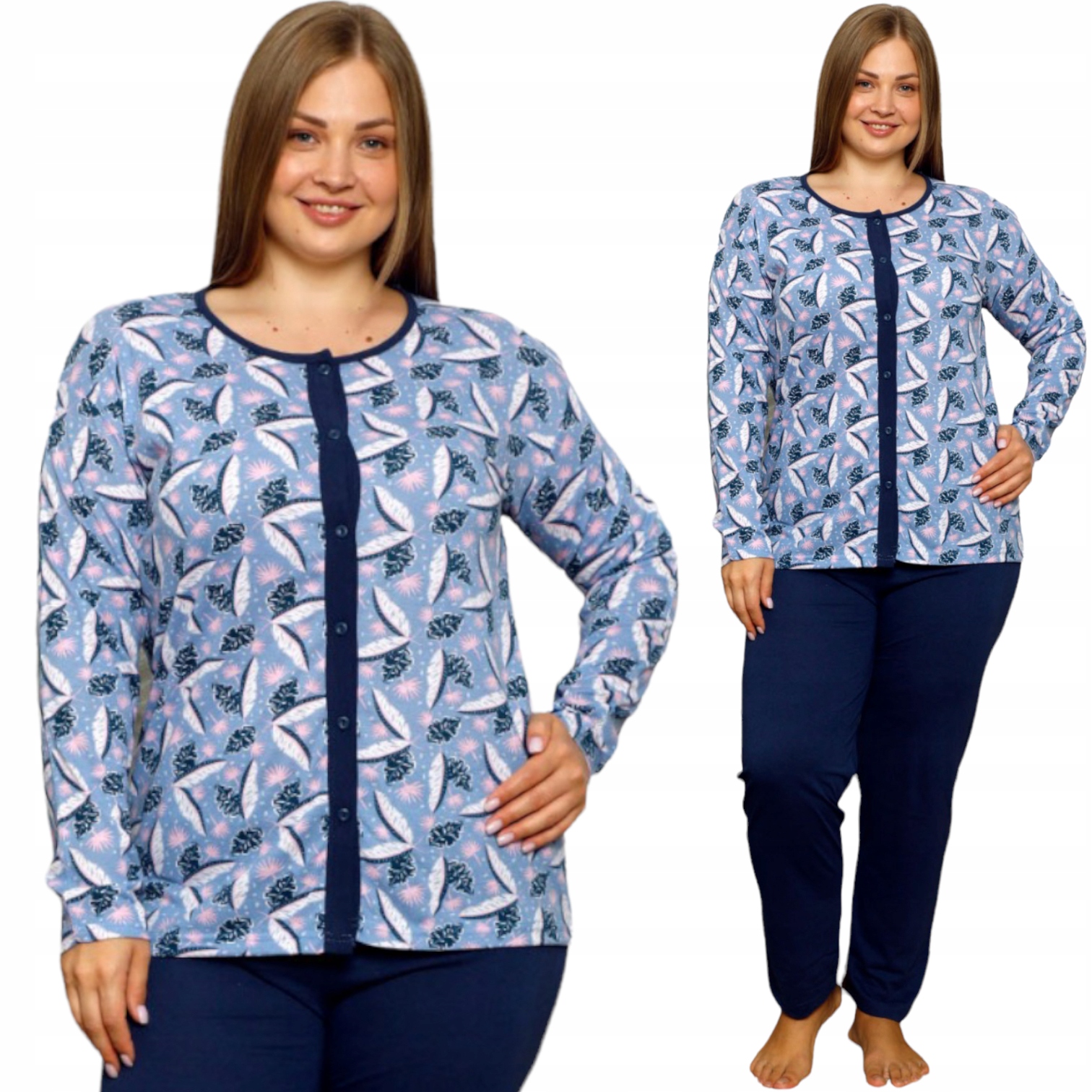 

Pizama Damska Cała Rozpinana Duze Roz. Długi Rękaw