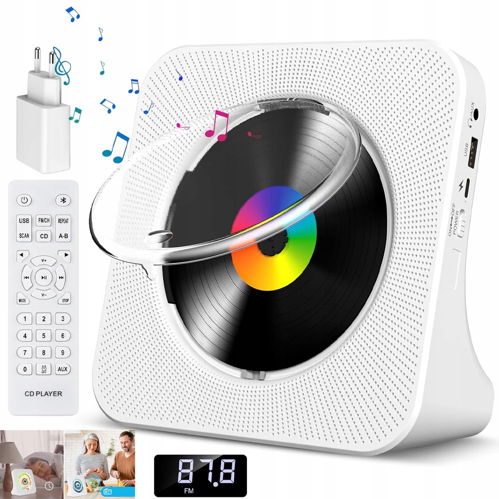 Přenosný CD Přehrávač Bluetooth Reproduktor Rádio Aux Fm Hifi Usb LCD Dárek