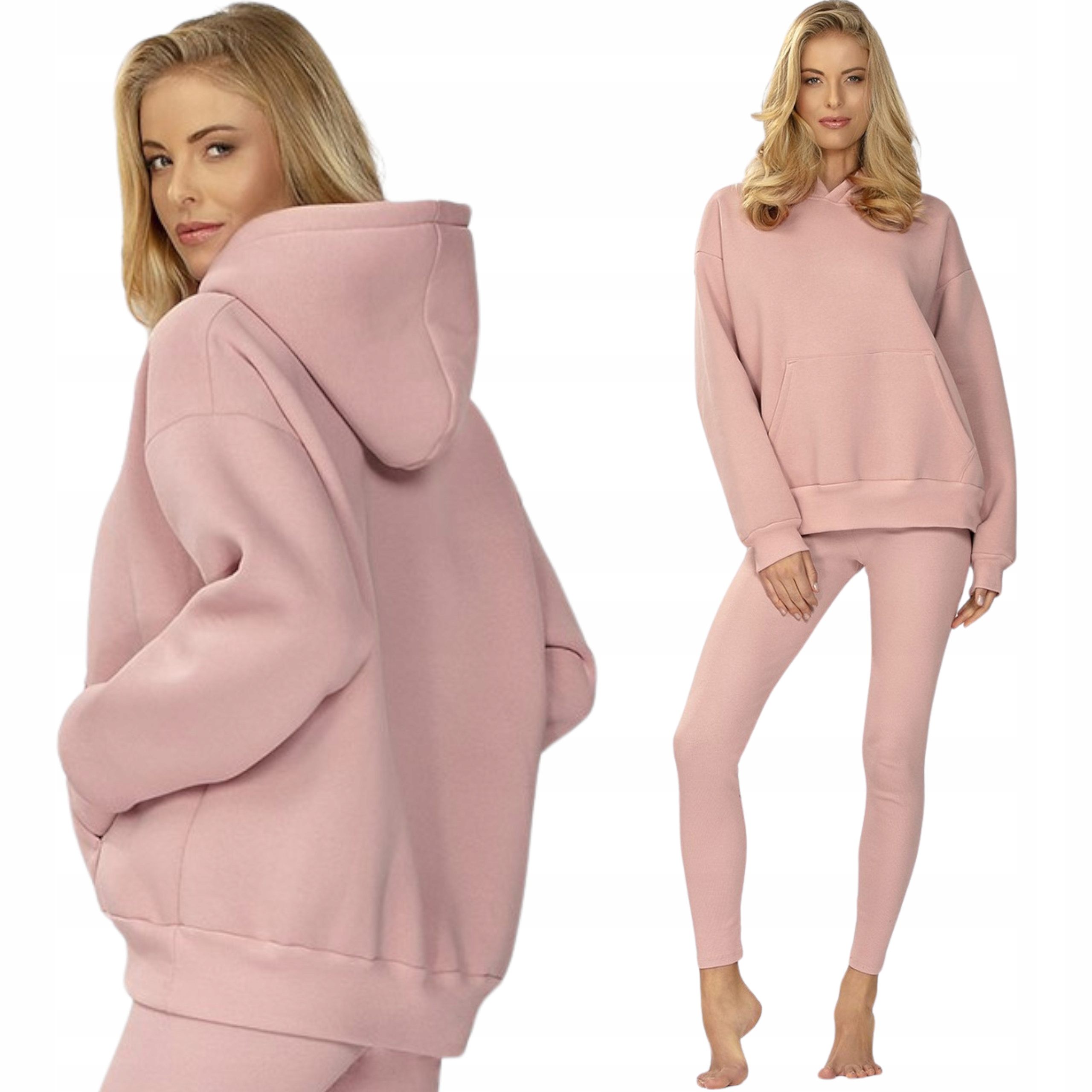 Teplákovka Dámský Teplý mikina s kapucí Pruhované legíny Oseye Pudrové