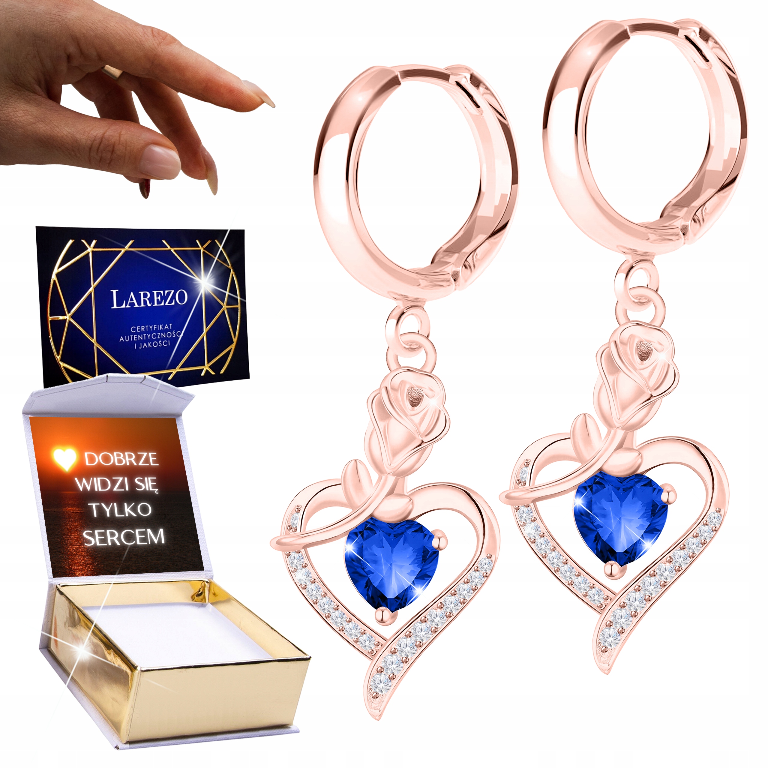 Růžové Náušnice 925 Červené srdce Růže Srdíčka s růží Tulipán Potisk