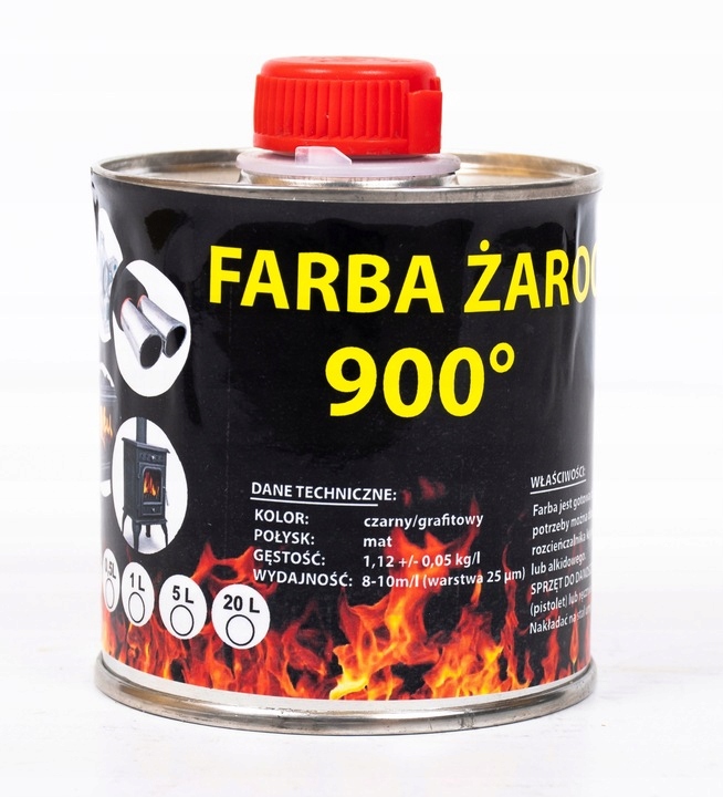 CZARNA FARBA ŻAROODPORNA DO KOMINKÓW, LAKIER 0,25L TRWAŁA