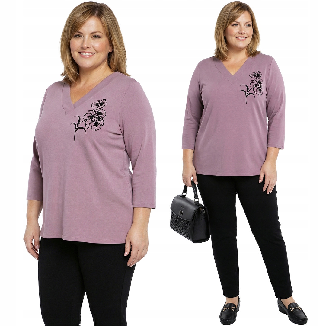 Levandulově-černá teplákovka mikina s výstřihem plus size, velikost 60/62