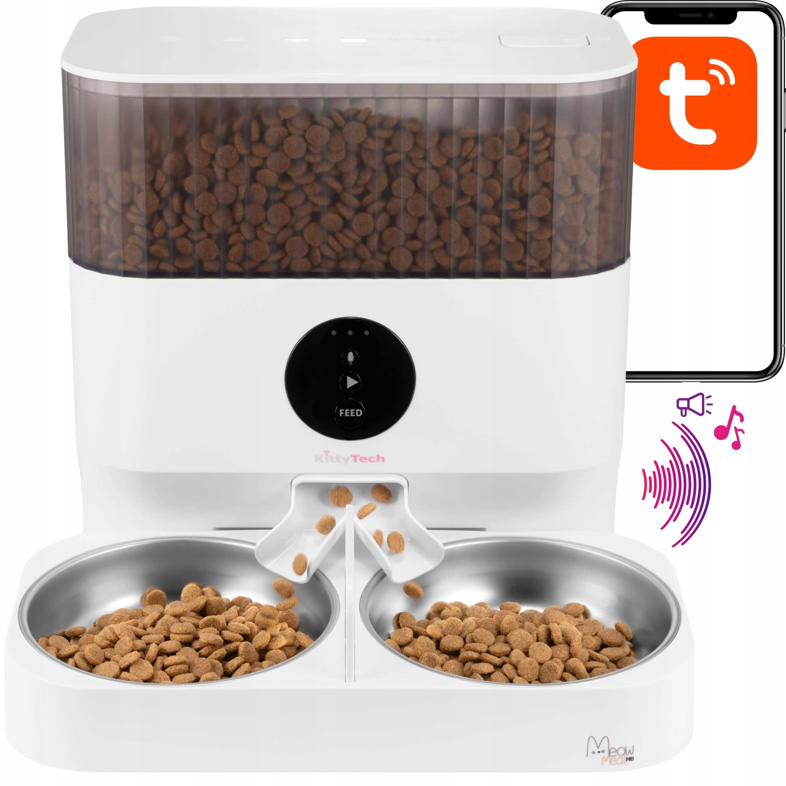Automatyczny podajnik karmy karmnik podwójny WiFi Tuya MeowMeal KittyTech