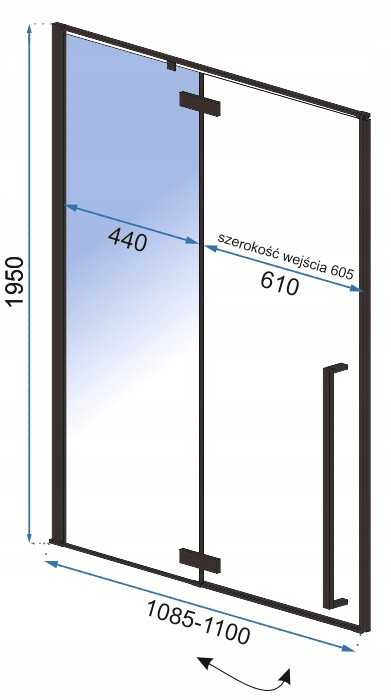Drzwi Prysznicowe 110 cm Czarne Uchylne Wnękowe Rea Fargo Black Otwierane Marka Rea